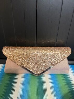 Glitter Envelope Shoulder Bag or Clutch in Rose Gold